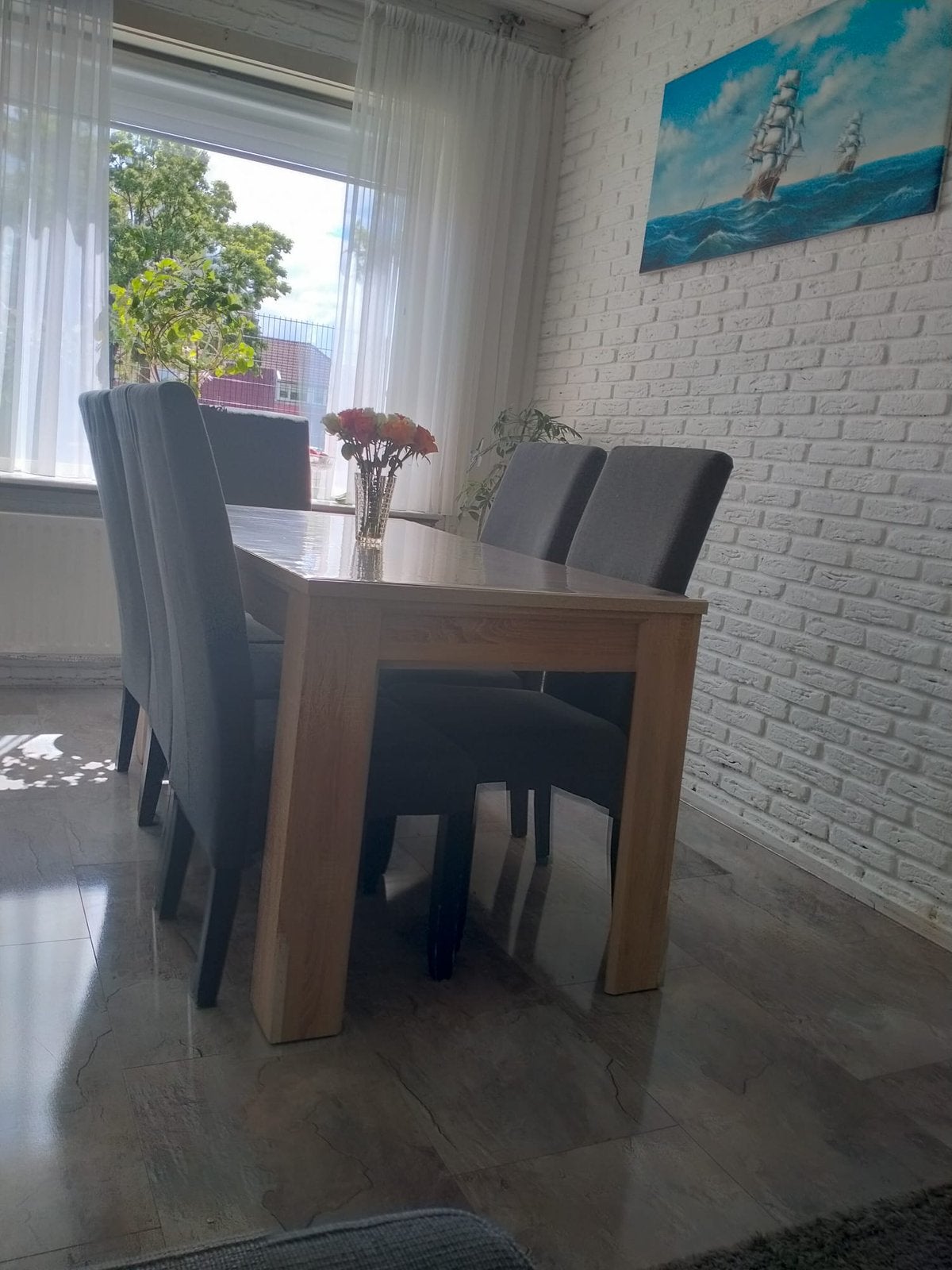 Eettafel, 6 stoelen en salontafel, Ophalen, Gebruikt, Rechthoekig, 50 tot 100 cm