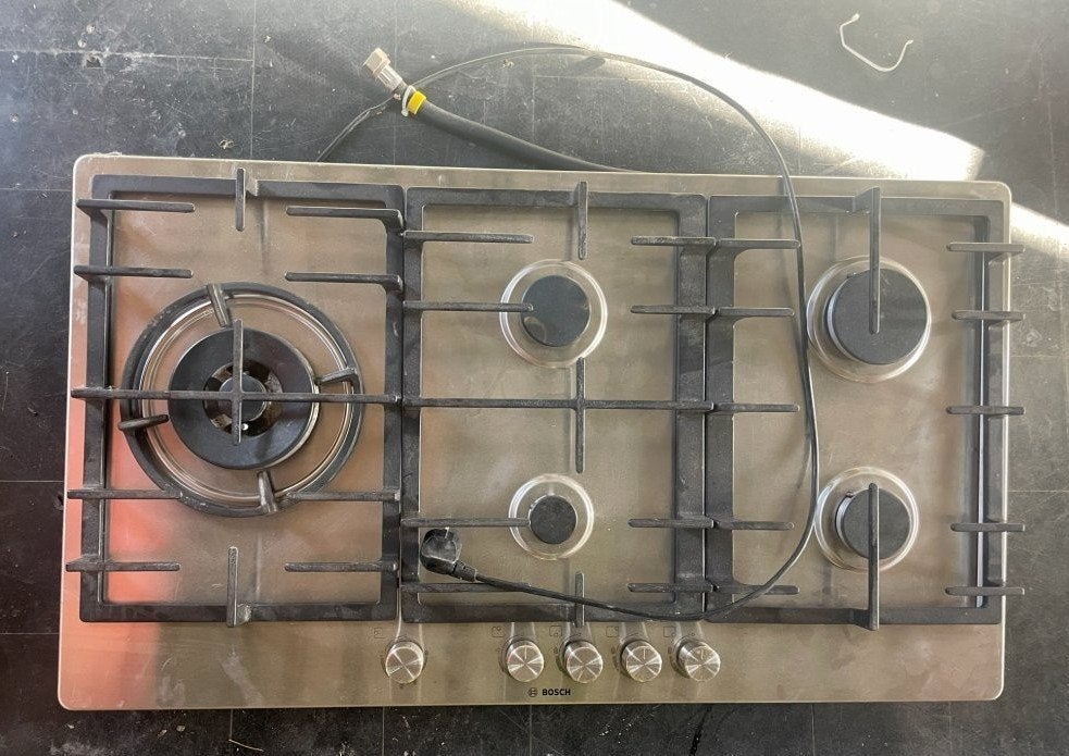 Bosch 5-pits Gaskookplaat RVS 90cm met Wokbrander, Gebruikt, Ophalen of Verzenden, Inbouw, Gas