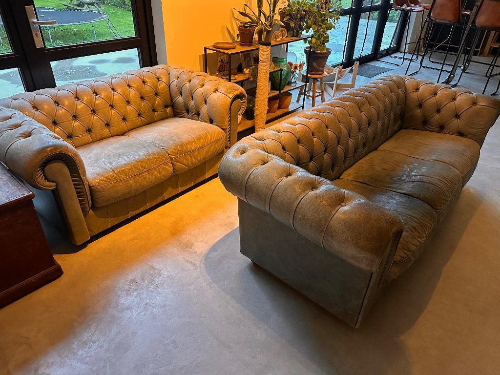 Chesterfield 3+2 zits leren bankstel, Ophalen, Gebruikt, Hoekbank, Chesterfield klassieke look/Industrieel/eclectisch