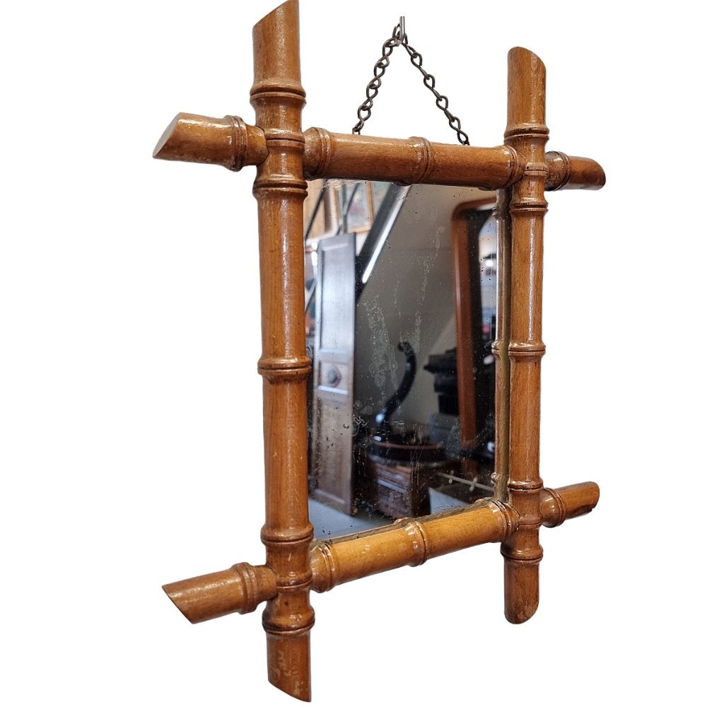 Antieke faux bamboe spiegel uit Frankrijk, Ophalen of Verzenden, Rechthoekig, Minder dan 50 cm, Minder dan 100 cm