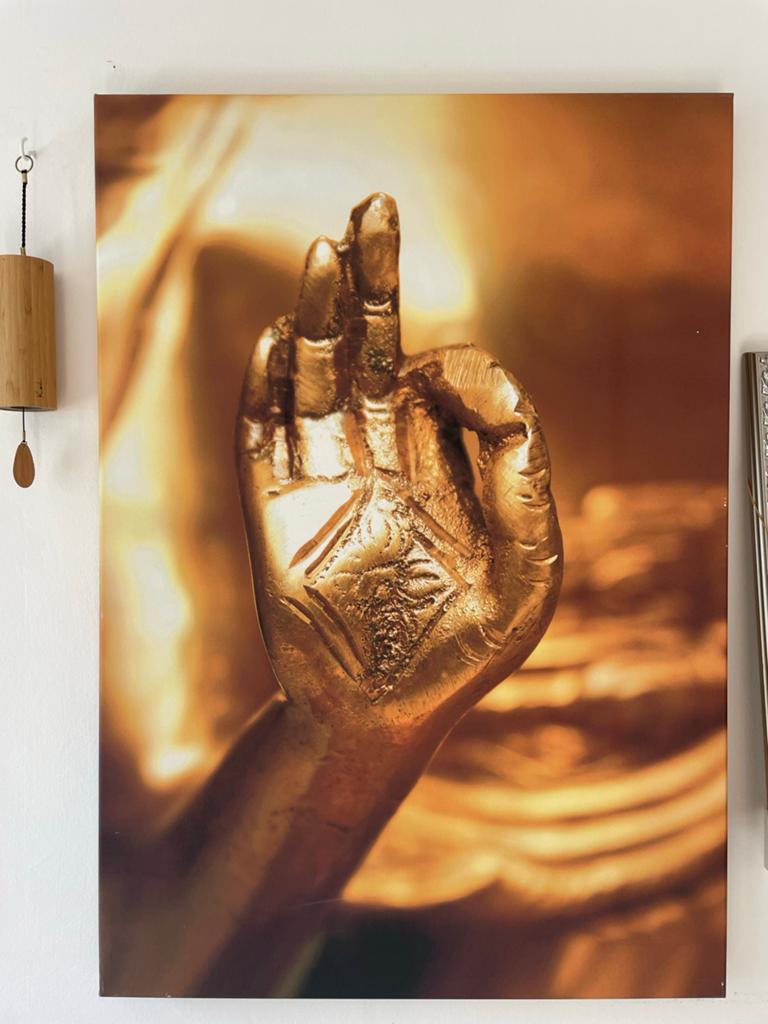 XL Canvas schilderij Boeddha hand Vitarka Mudra 100x70 cm, Ophalen