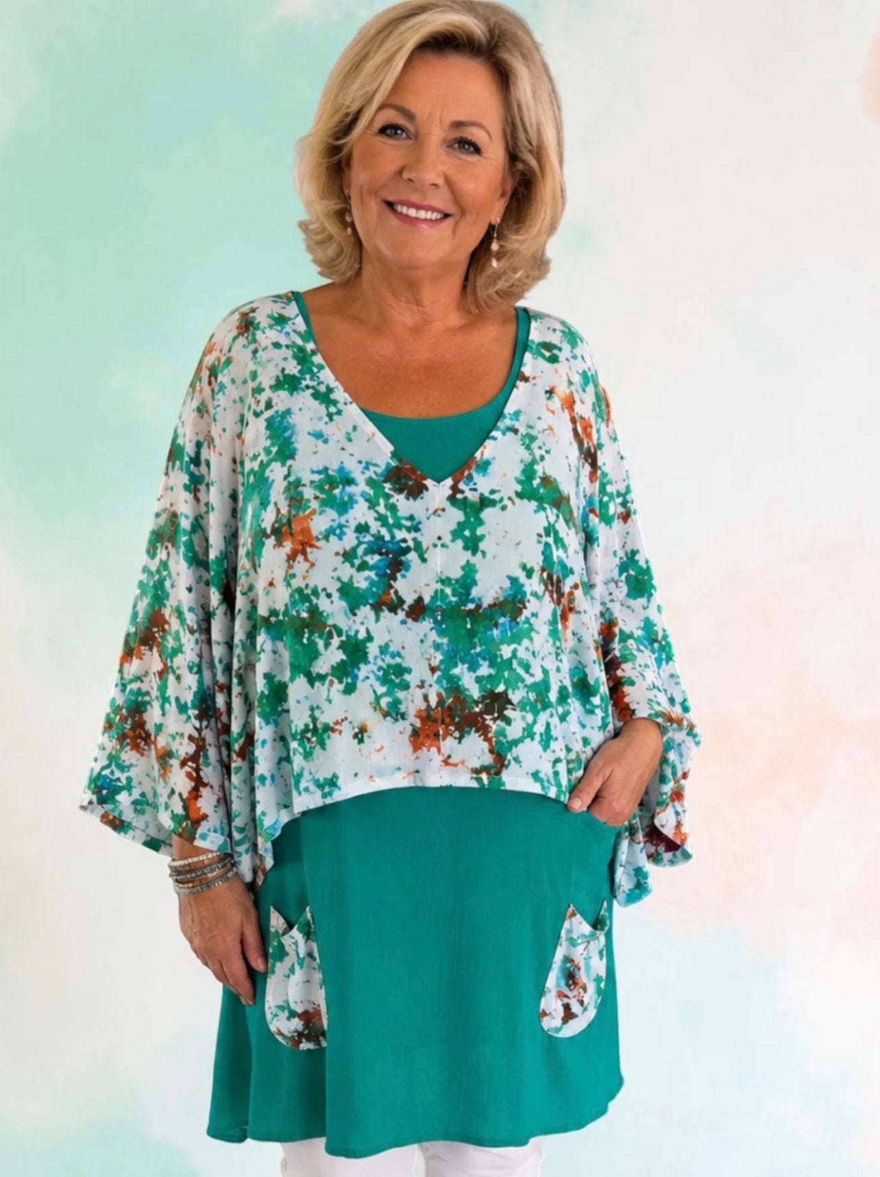 Luna Serena 2 delig  nieuw  top met  kort tuniek  54/56/58, Ophalen of Verzenden, Nieuw, Groen, Blouse of Tuniek