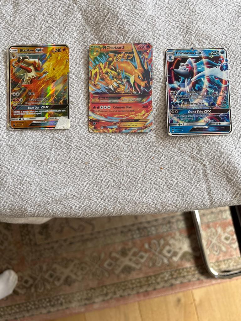 Blaziken GX, Mega Charizard EX, Primarina GX Pokémon kaarten, Ophalen of Verzenden, Gebruikt