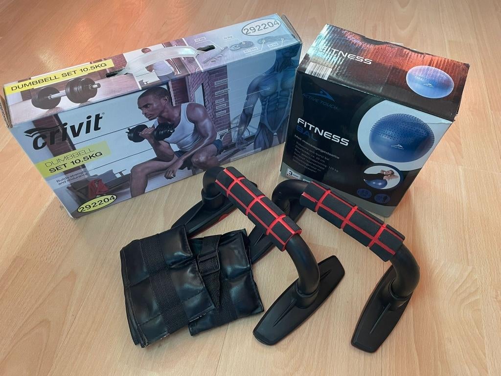 Dumbbell set Crivit 10.5 kg + fitness equipment, Ophalen, Zo goed als nieuw, Armen, Dumbbell