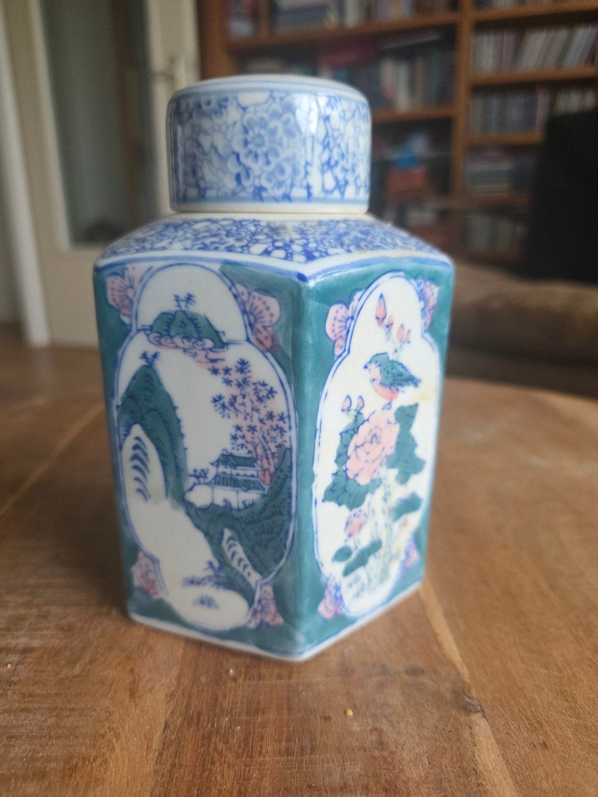 Chinese zeshoekige porseleinen gemberpot met deksel – 15,5 c, Ophalen of Verzenden