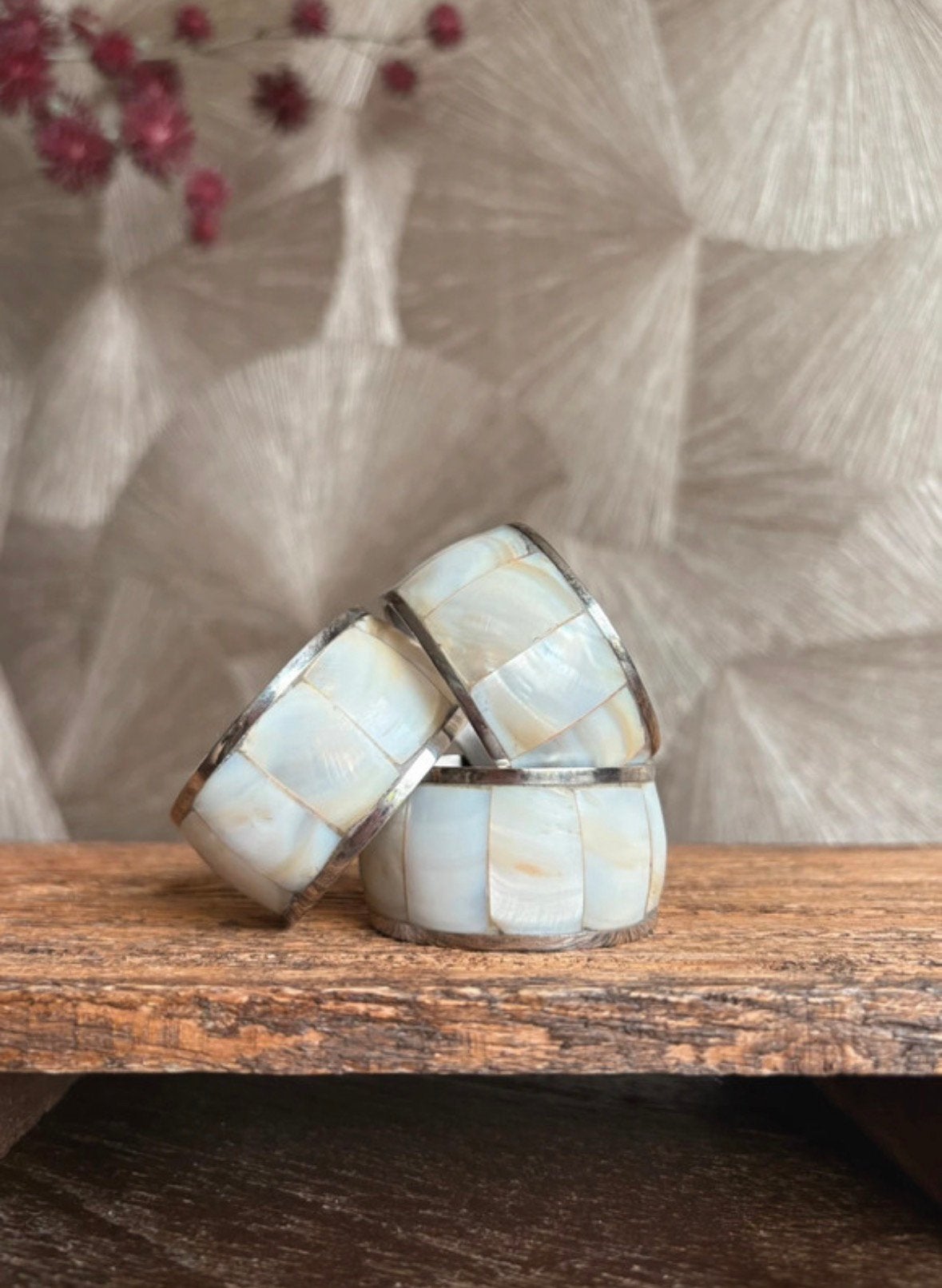 Vintage parelmoer servetringen | boho chic tafelstyling, Ophalen of Verzenden, Zo goed als nieuw