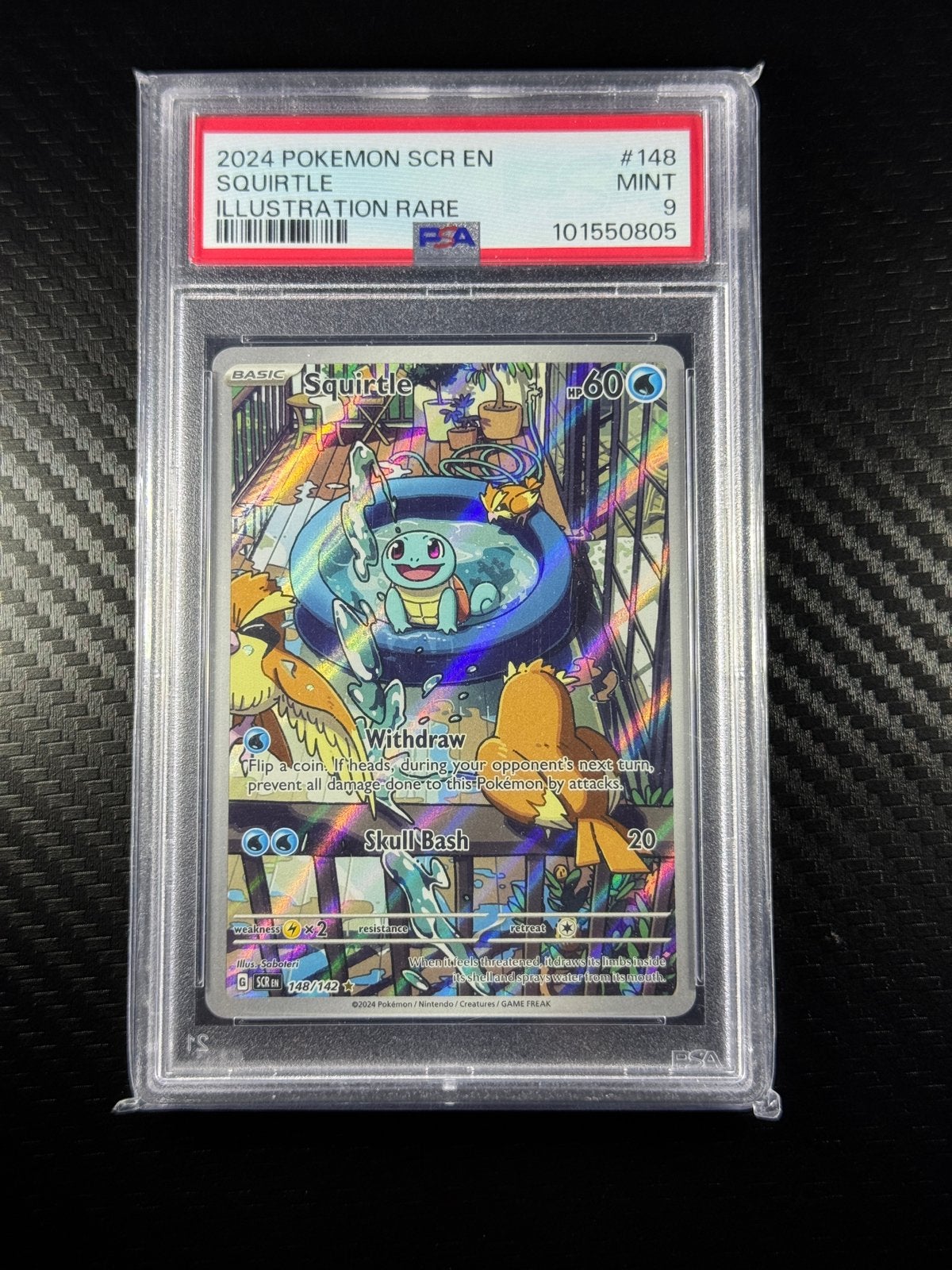 Squirtle | PSA 9 | Water | Holo | IR | 2024 | #148/142, Ophalen of Verzenden, Zo goed als nieuw