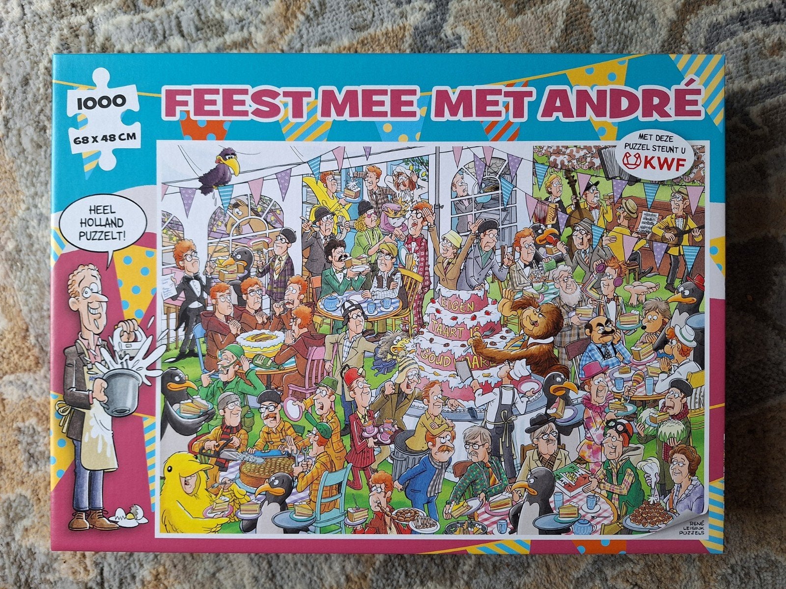 Comic puzzel.  Feest mee met Andre. 1000 stukjes., Ophalen of Verzenden, 500 t/m 1500 stukjes, Zo goed als nieuw, Legpuzzel