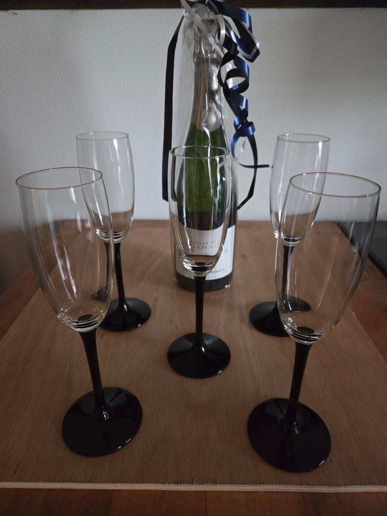 5 champagne flutes en fles wijn, Verzamelen, Ophalen of Verzenden, Nieuw, Overige typen