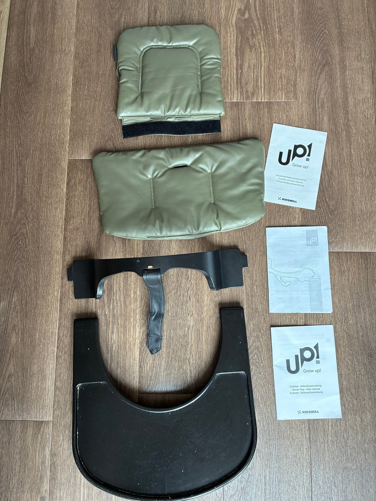 Kidsmill Up! Meegroeistoel accessoires - Kussen en eetblad, Ophalen of Verzenden, Gebruikt, Meegroeistoel, Afneembaar eetblad