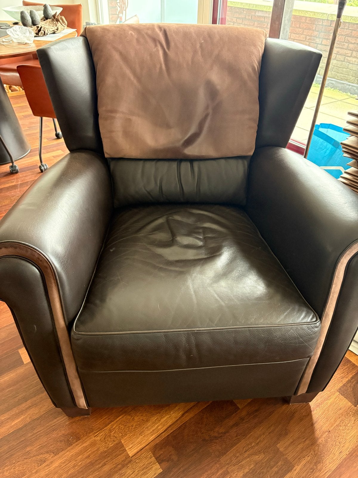 Comfortabele leren fauteuil - Donkerbruin van het merk Bench, Ophalen, Gebruikt, Leer, 75 tot 100 cm