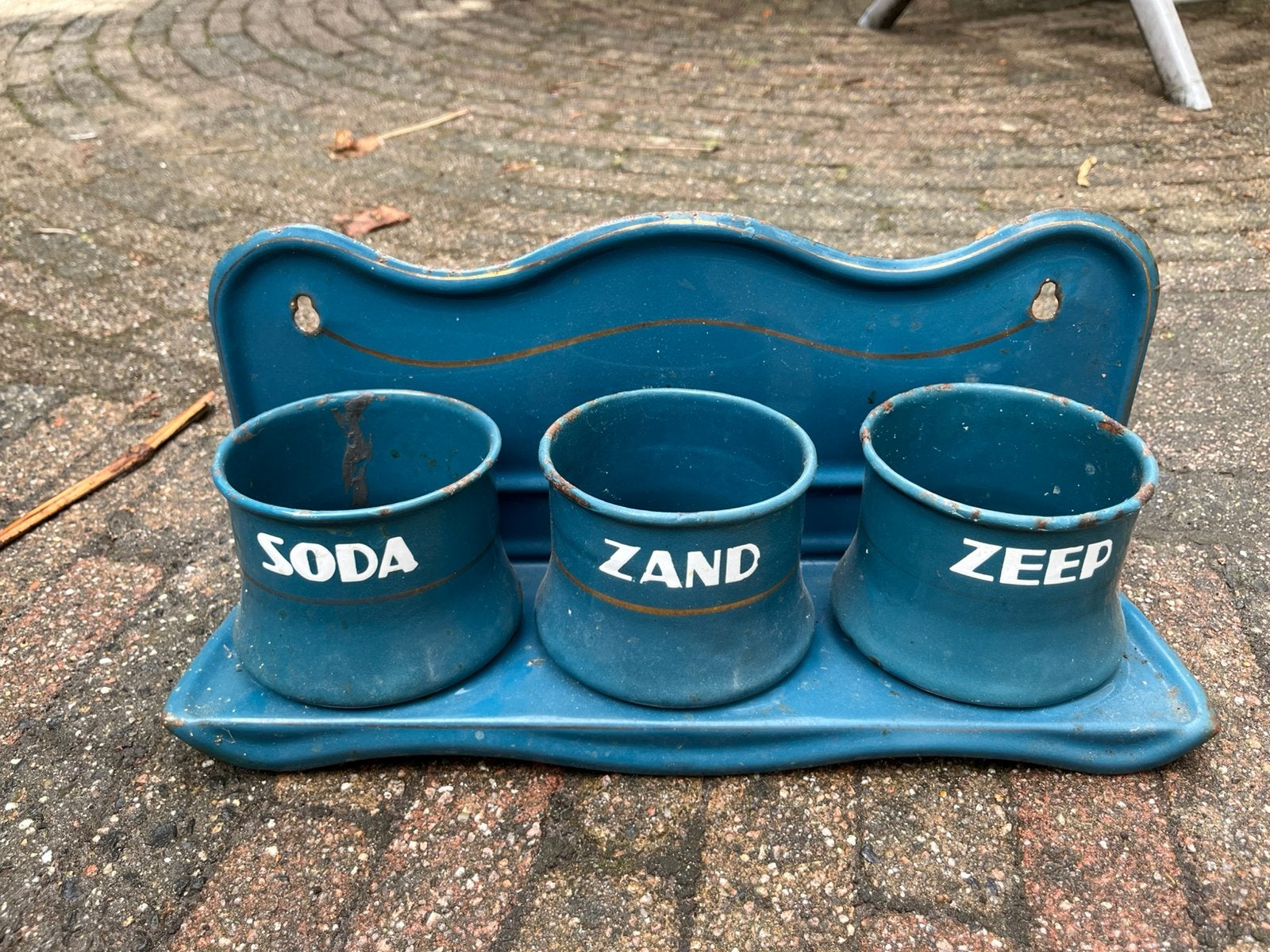 Antieke zand-zeep-soda rek emaille, Ophalen of Verzenden