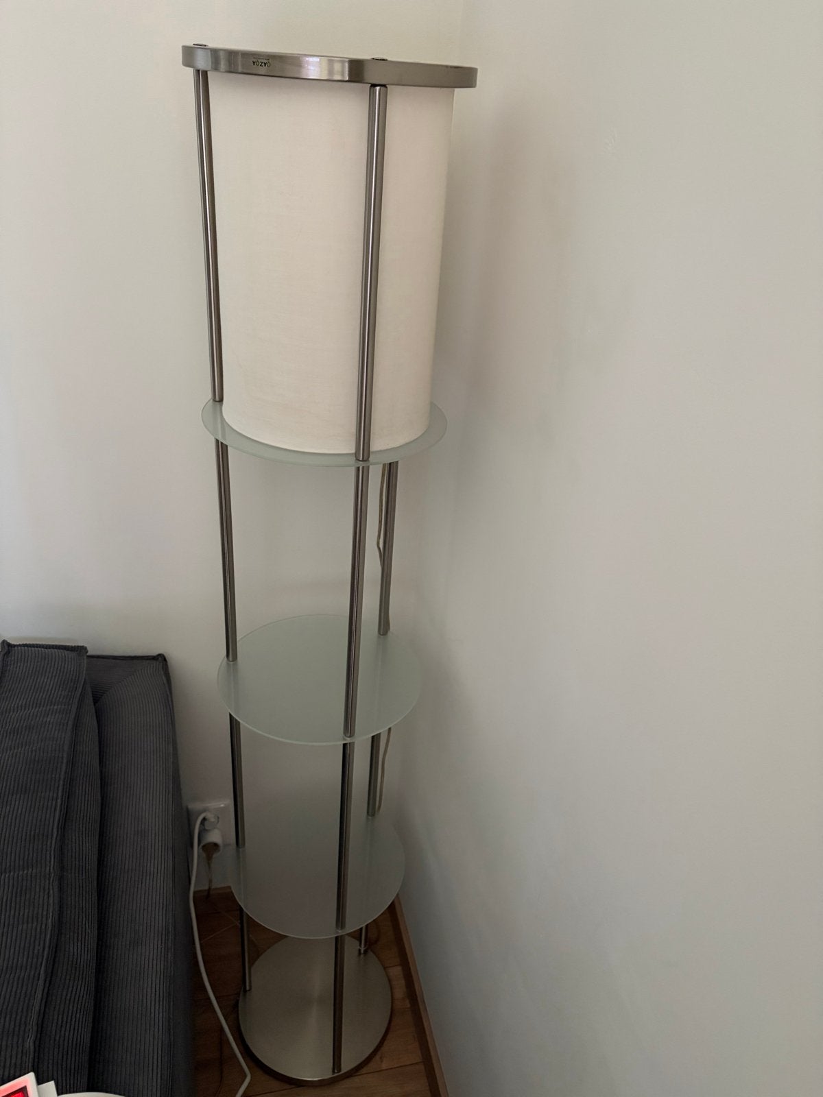 Staandelamp zilver met witte kap, Ophalen, Gebruikt, E27 (groot), Glas