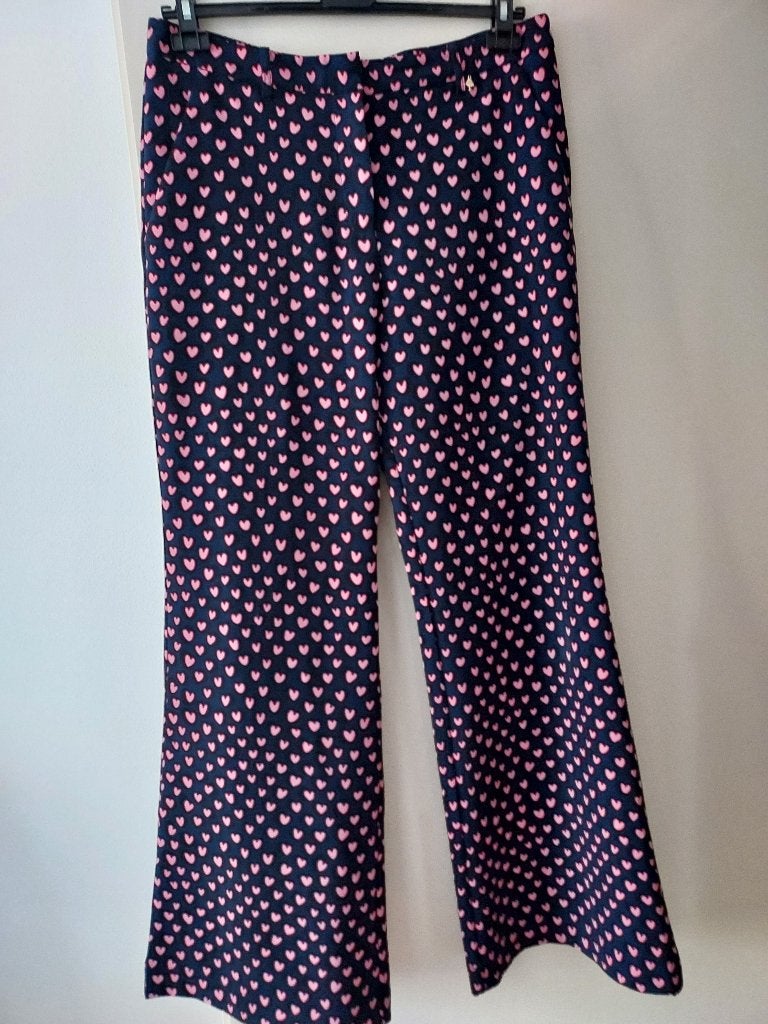 FABIËNNE CHAPOT pantalon wijde pijpen 42 blauw/roze hartjes, Maat 42/44 (L), Zo goed als nieuw, Fabienne Chapot, Lang