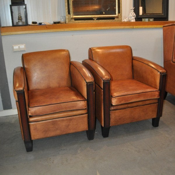 Set nieuwe schapenleren Art Deco fauteuils, Huis en Inrichting, Nieuw, Ophalen of Verzenden, 50 tot 75 cm, Leer