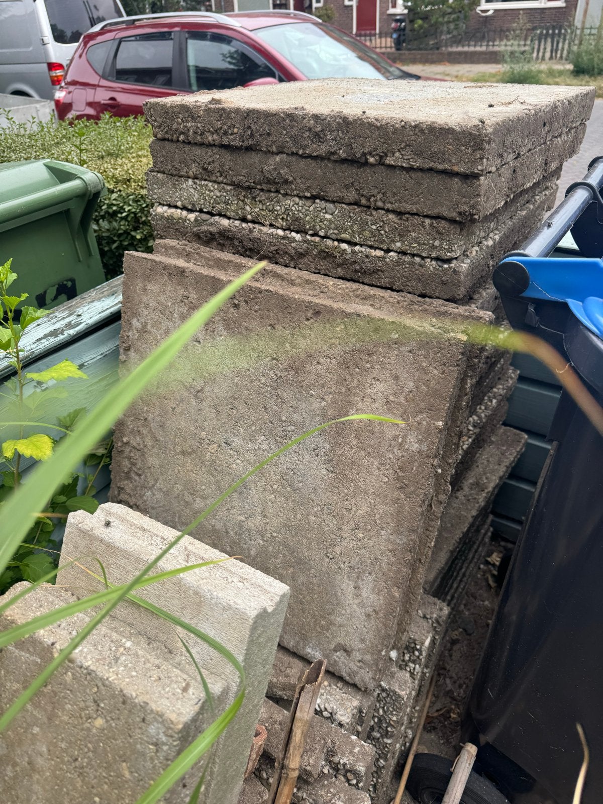Grindtegels 50x50 en bandjes 9/10m2, Tuin en Terras, Tegels en Klinkers, Ophalen, Gebruikt, Beton, Terrastegels