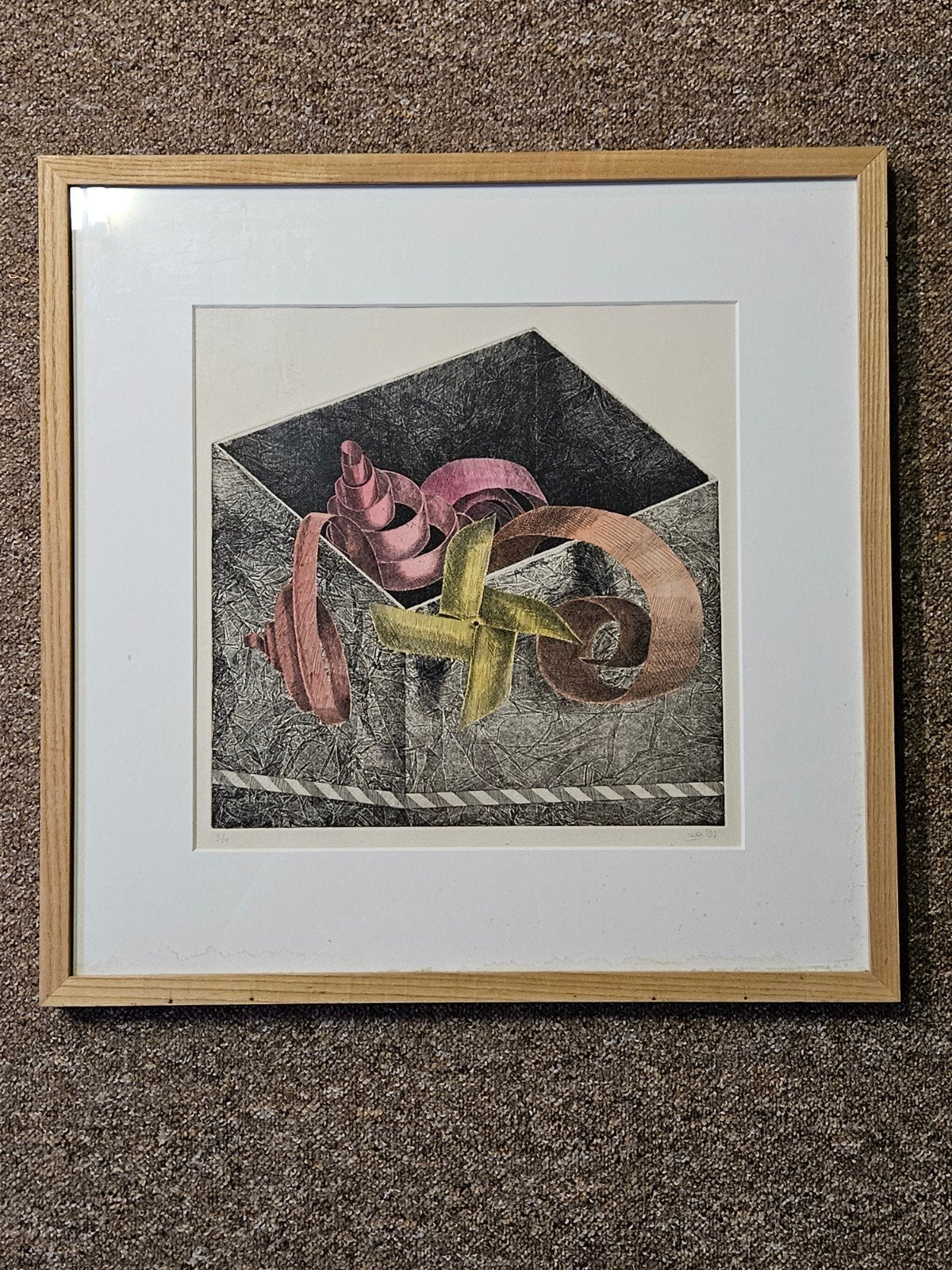 Abstracte Ets 'Ada '87' - Ingelijst Kunstwerk, Ophalen of Verzenden, Ets, Gesigneerd, 1950 - 1999