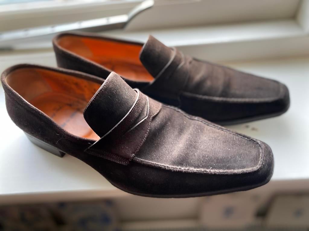 Santoni Bruine Suède Loafers - Maat 42/42.5, Ophalen of Verzenden, Zo goed als nieuw, Bruin, Loafers