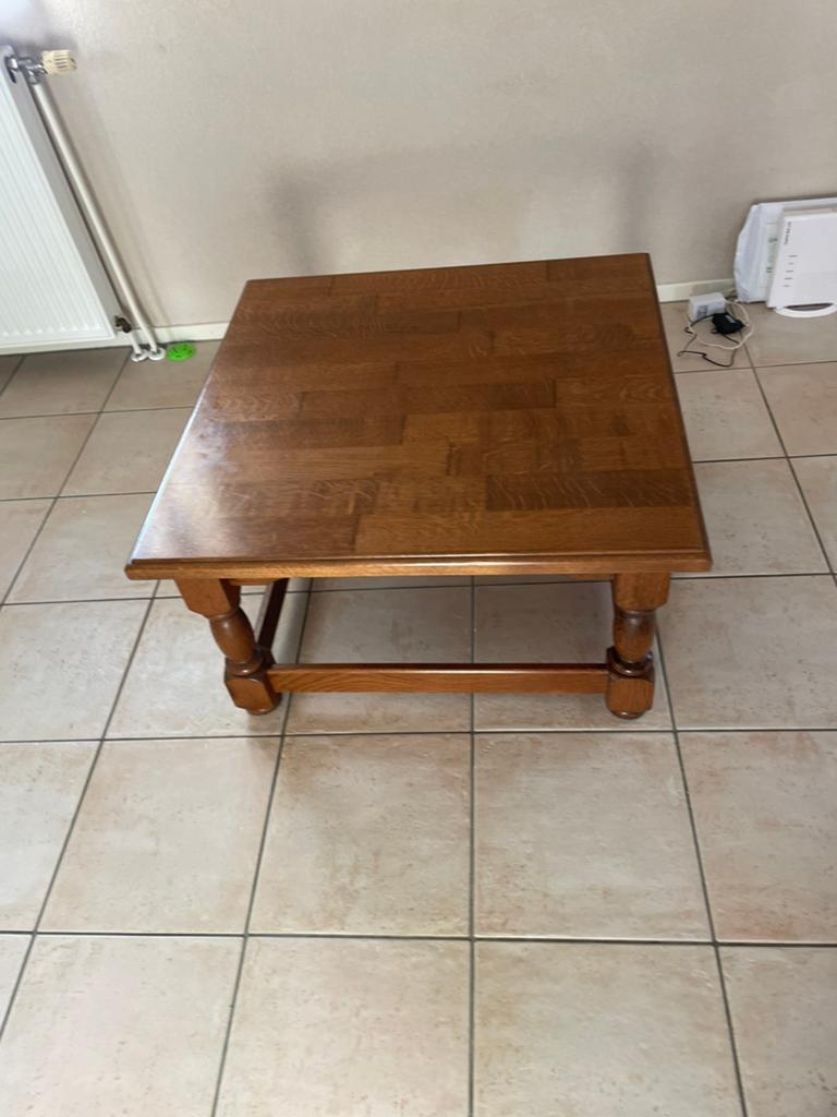 Eiken houten salontafel 80 x 80 cm, Ophalen, Vierkant, 50 tot 100 cm, Zo goed als nieuw