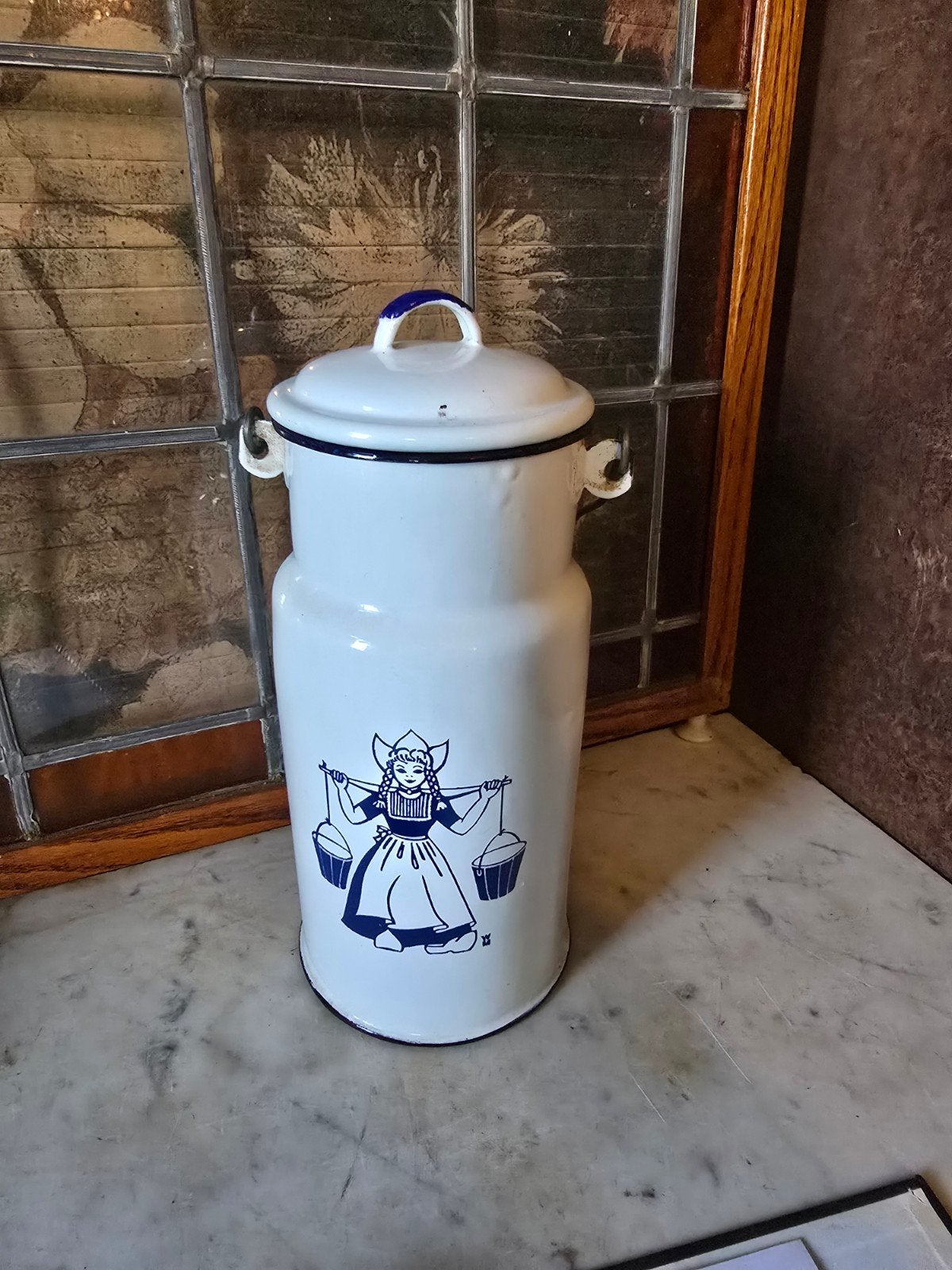 Wit emaille melkbus melkmeisje, Antiek en Kunst, Ophalen of Verzenden