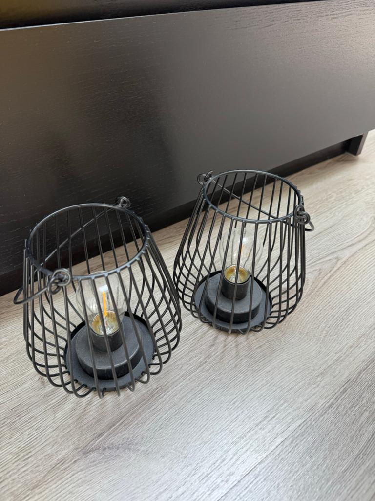 Set van 2 zwarte draadlampen met LED-lampen, Ophalen, Zo goed als nieuw, Metaal, Minder dan 25 cm