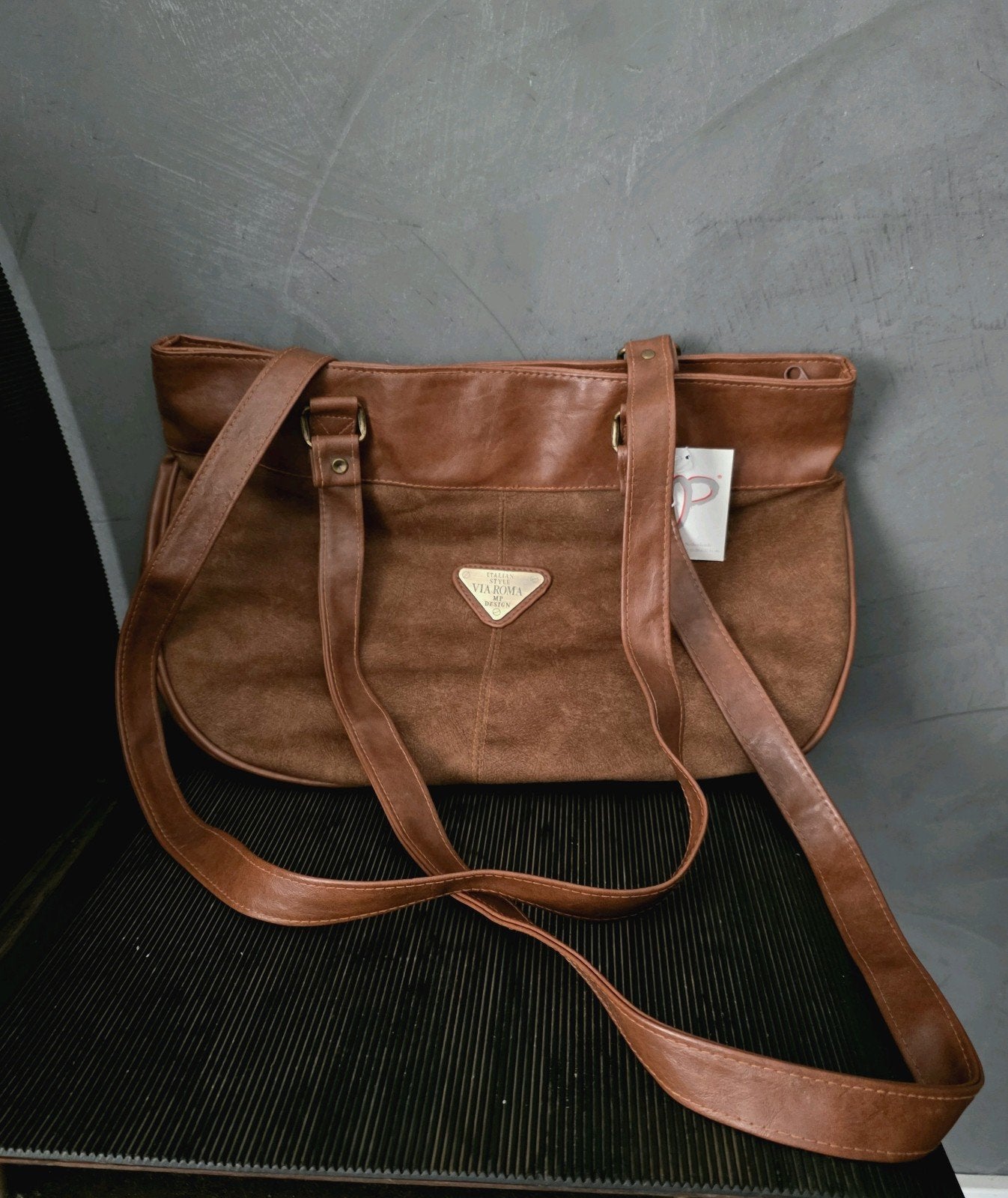 Retro neuw ruim Via Roma Italiaans design Tote-bag met suede, Ophalen of Verzenden, Nieuw