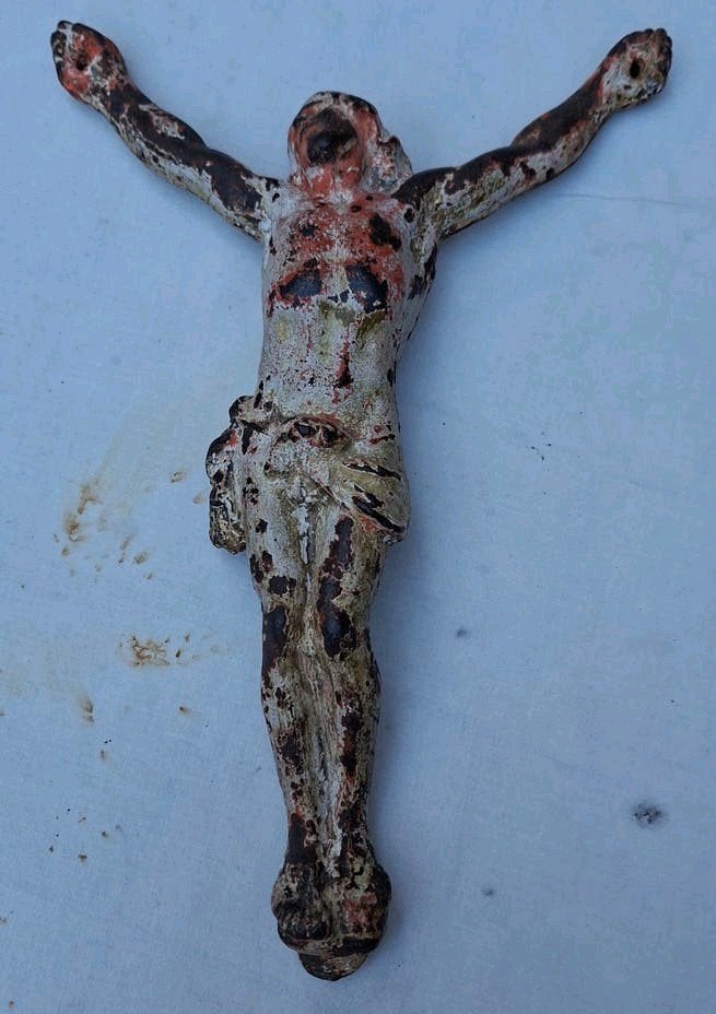 Oud ijzeren kruisbeeld uit de Middeleeuwen, Antiek en Kunst, Ophalen of Verzenden