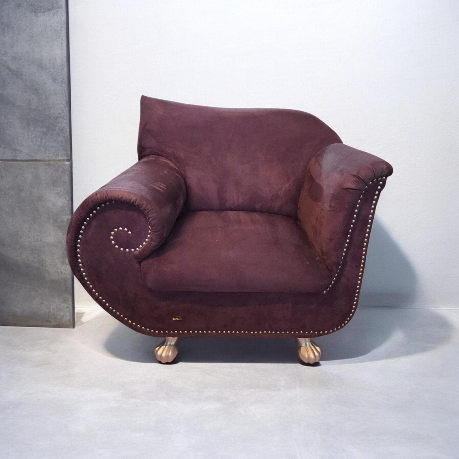 Bretz Gaudi fauteuil in donkerpaars alcantara, Modern, Design, Barok, 100 tot 125 cm, Ophalen of Verzenden, Zo goed als nieuw