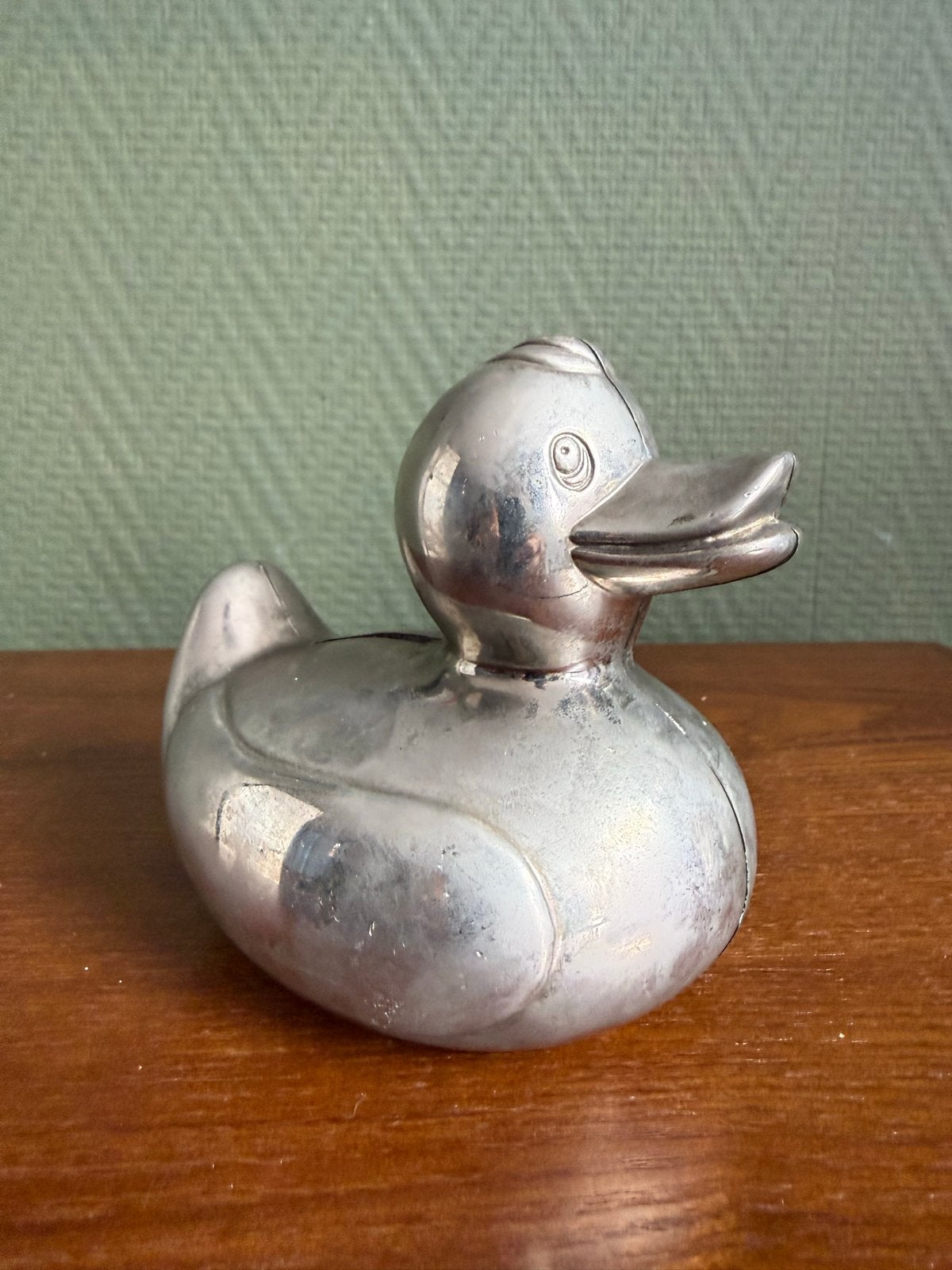 Verzilverde spaarpot eend - Vintage, Ophalen of Verzenden, Gebruikt, Metaal of Blik, Dier