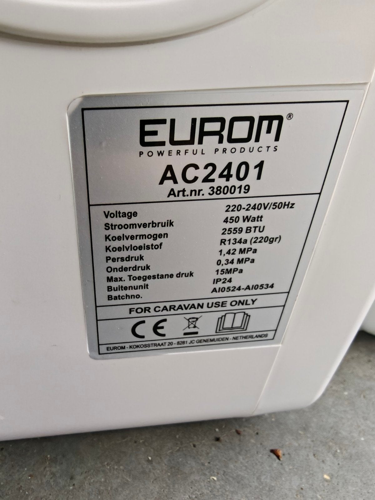 Eurom AC2401 Mobiele Airco voor Caravan - Compact & Krachtig, Ophalen, Gebruikt