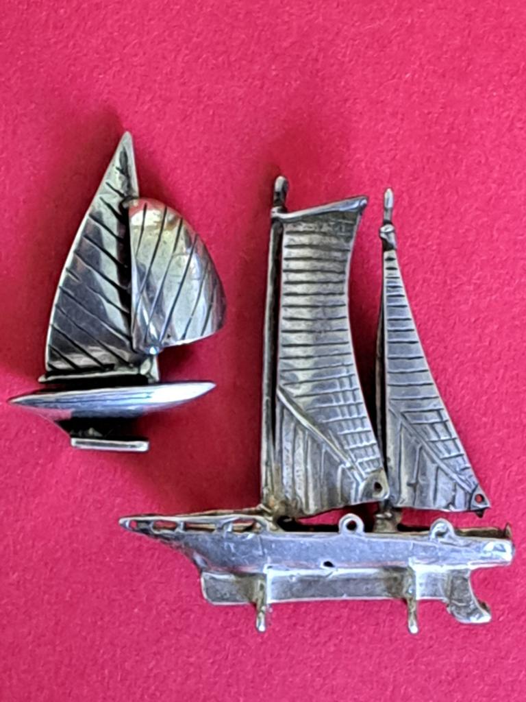 Miniatuurtjes 2x zilveren zeilbootje, Antiek en Kunst, Ophalen of Verzenden, Zilver