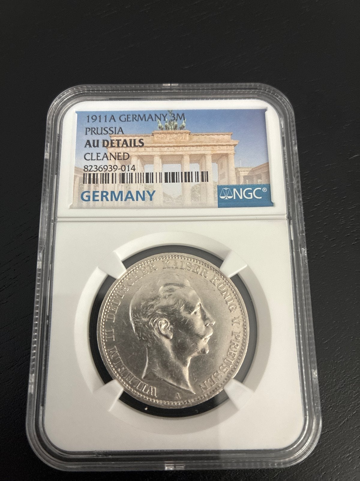 1911A Duitsland Pruisen 3 Mark Zilveren Munt NGC AU Details, Ophalen of Verzenden, Losse munt, Zilver