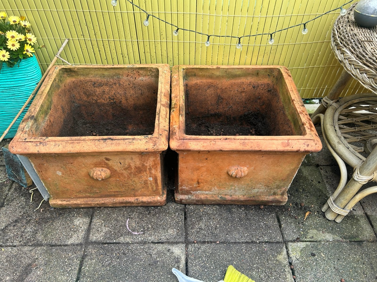 Grote engelse vierkant bloempotten groot terracotta, Ophalen, Rond, Steen