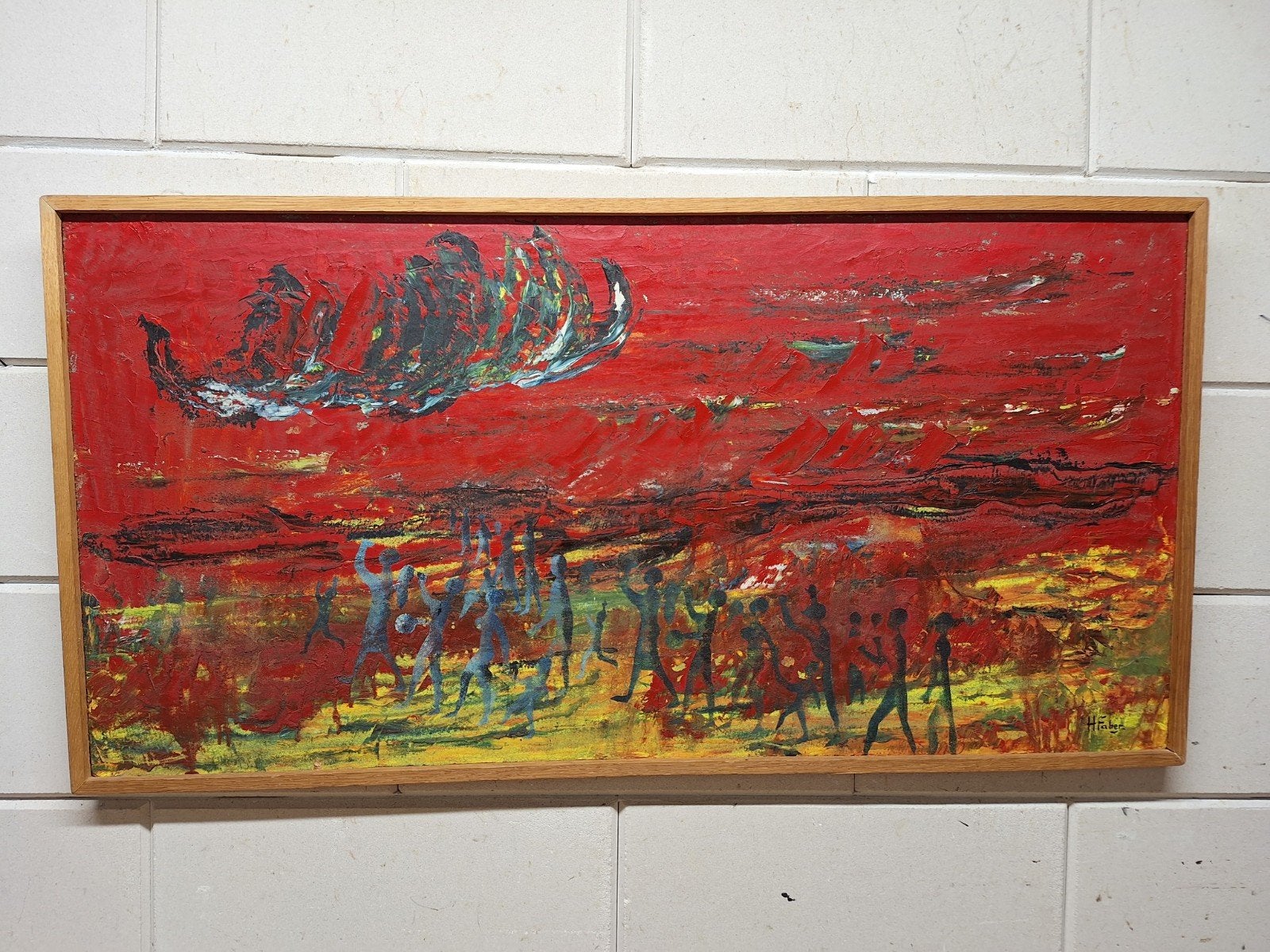 Abstract Schilderij H. Faber - Levendige Kleuren, Ophalen of Verzenden