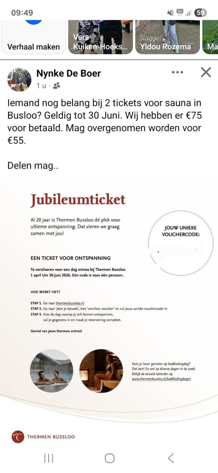 Ticket voor 2 personen thermen Bussloo, Eén persoon, Cadeaubon, Spa of Sauna