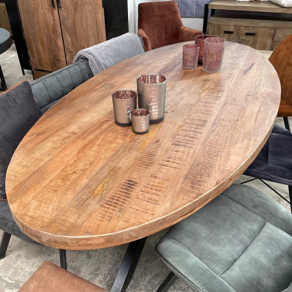 Magazijn Leegverkoop Eettafel ovaal mangohout matrix zwart, Hout, Nieuw, Ophalen of Verzenden, Info@wkhome.nl