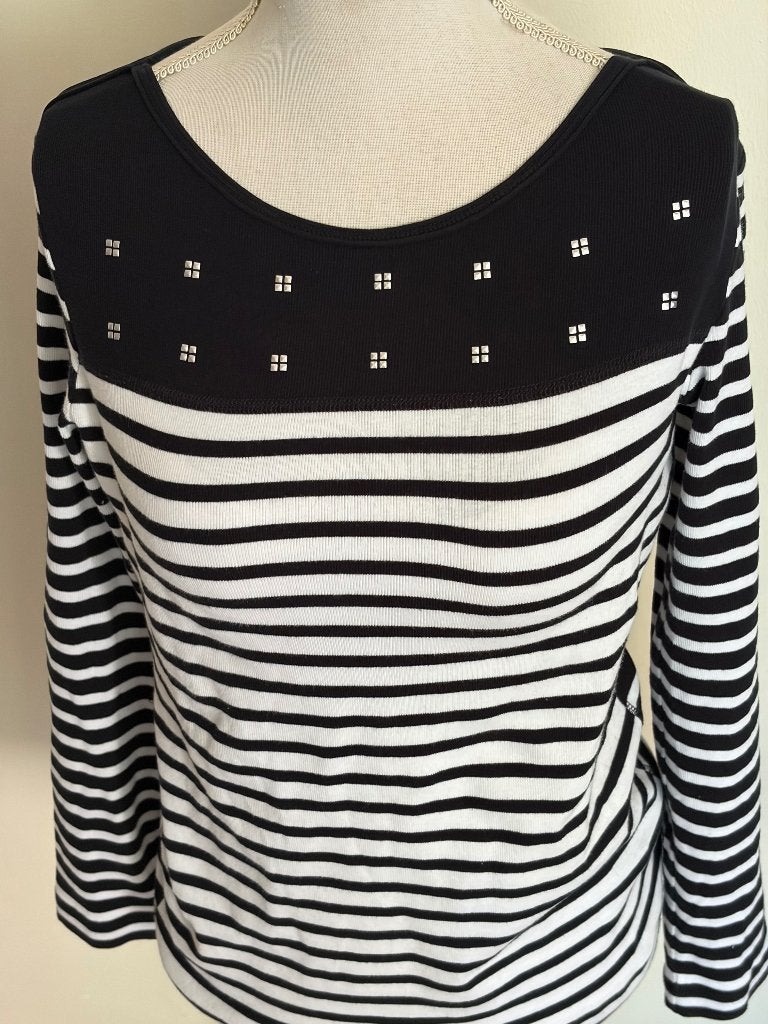Marccain zwart-wit gestreepte shirt N4 = 40, Maat 38/40 (M), Zwart, Ophalen of Verzenden, Zo goed als nieuw