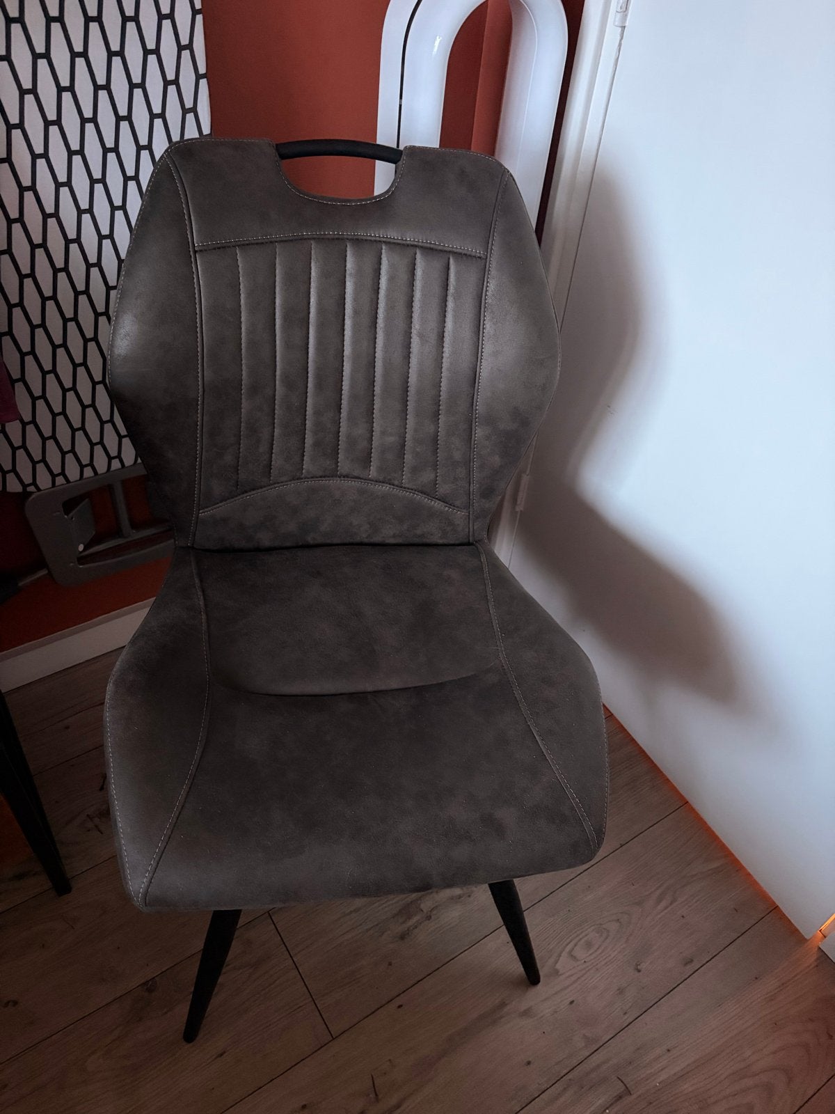Set van 4 antraciete eetkamerstoelen, Ophalen, Zo goed als nieuw, Vier, Stof