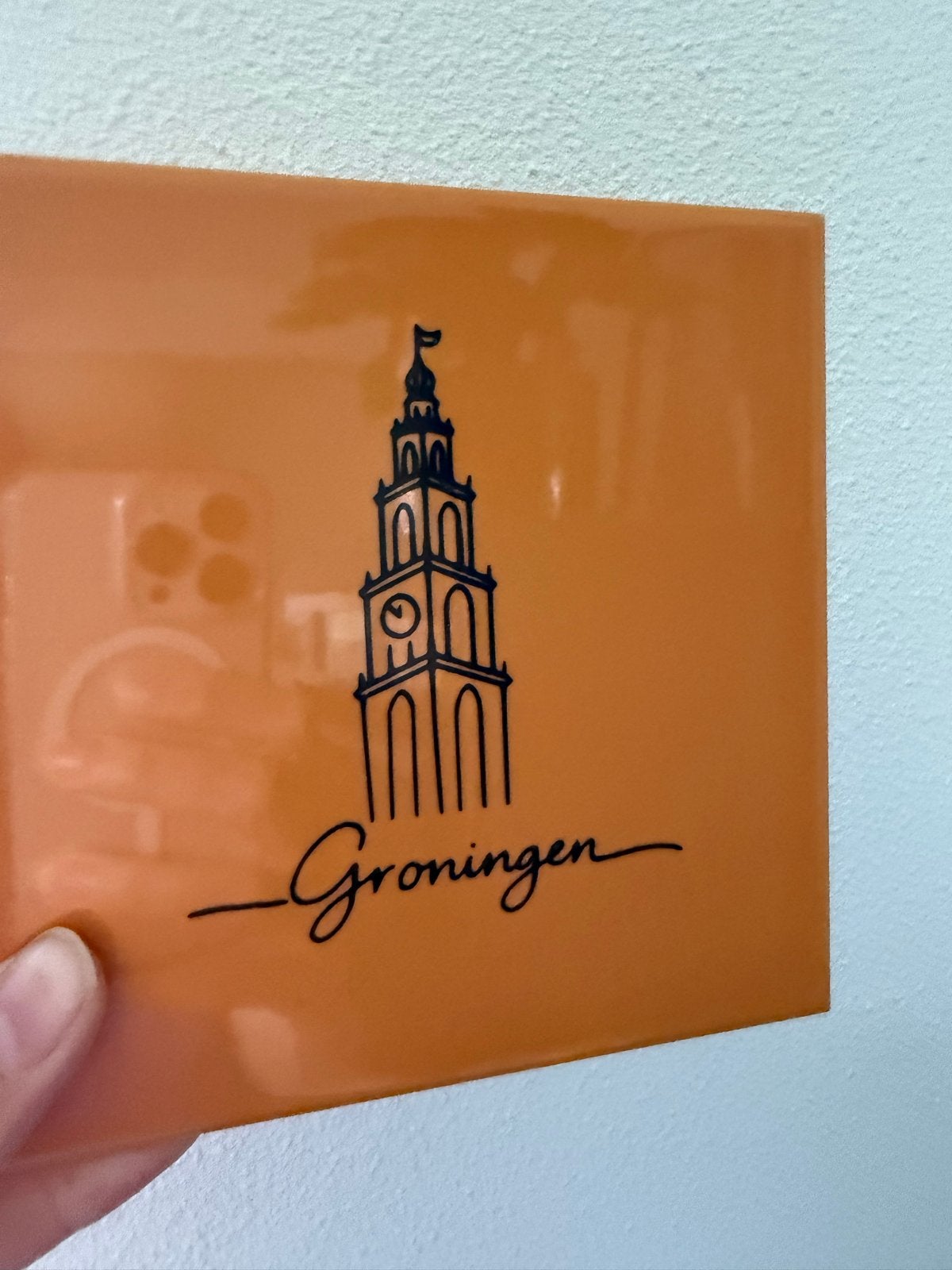 Martinitoren Groningen tegel 15x15 met standaard, Ophalen of Verzenden