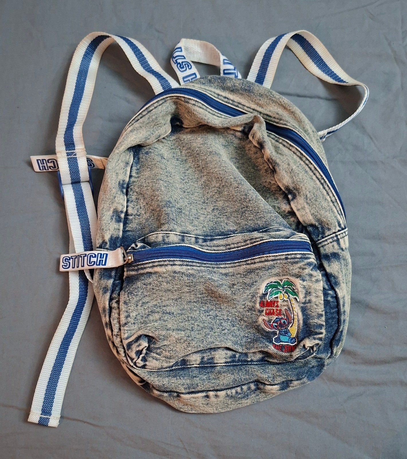 Stitch spijkerstof rugzak - Unieke gedragen look, Gebruikt, Disney of Dora, 25 tot 40 cm, Ophalen of Verzenden