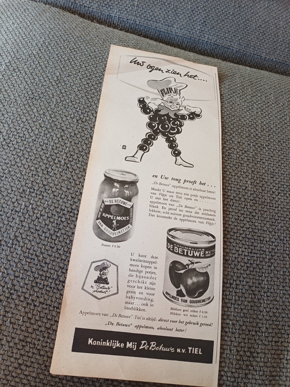 advertentie mij. de Betuwe Tiel Flipje uw ogen zien het 1956, Ophalen of Verzenden, Zo goed als nieuw, Overige typen