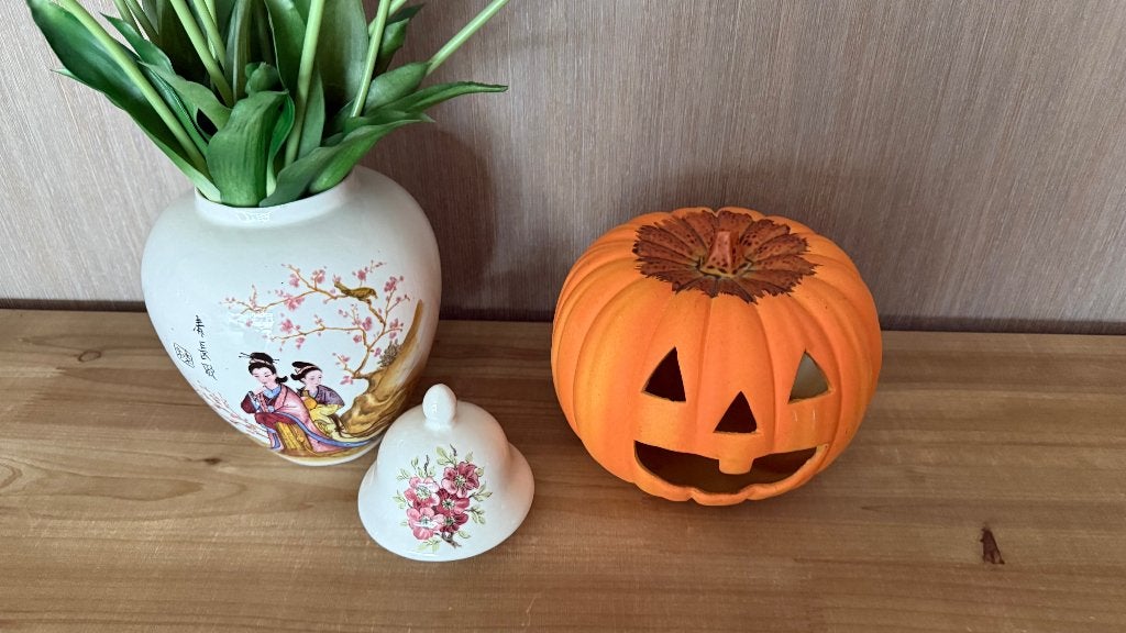 Keramieken Halloween Pompoen Lampion – Ø 20 cm (Steen), Ophalen of Verzenden, Zo goed als nieuw, Feestartikel, Halloween of Griezel
