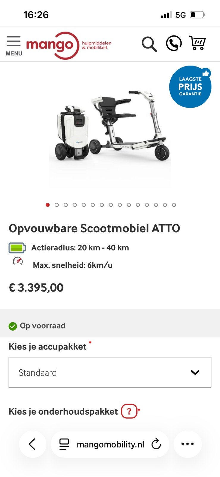 Opvouwbare scootmobiel, Diversen, Ophalen, Zo goed als nieuw