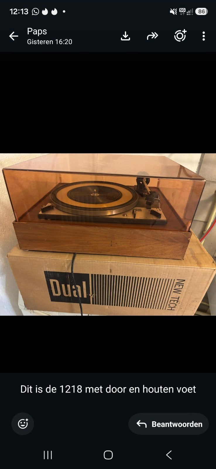 Dual 1218 Platenspeler met houten voet en stofkap, Ophalen of Verzenden, Gebruikt, Platenspeler, Dual