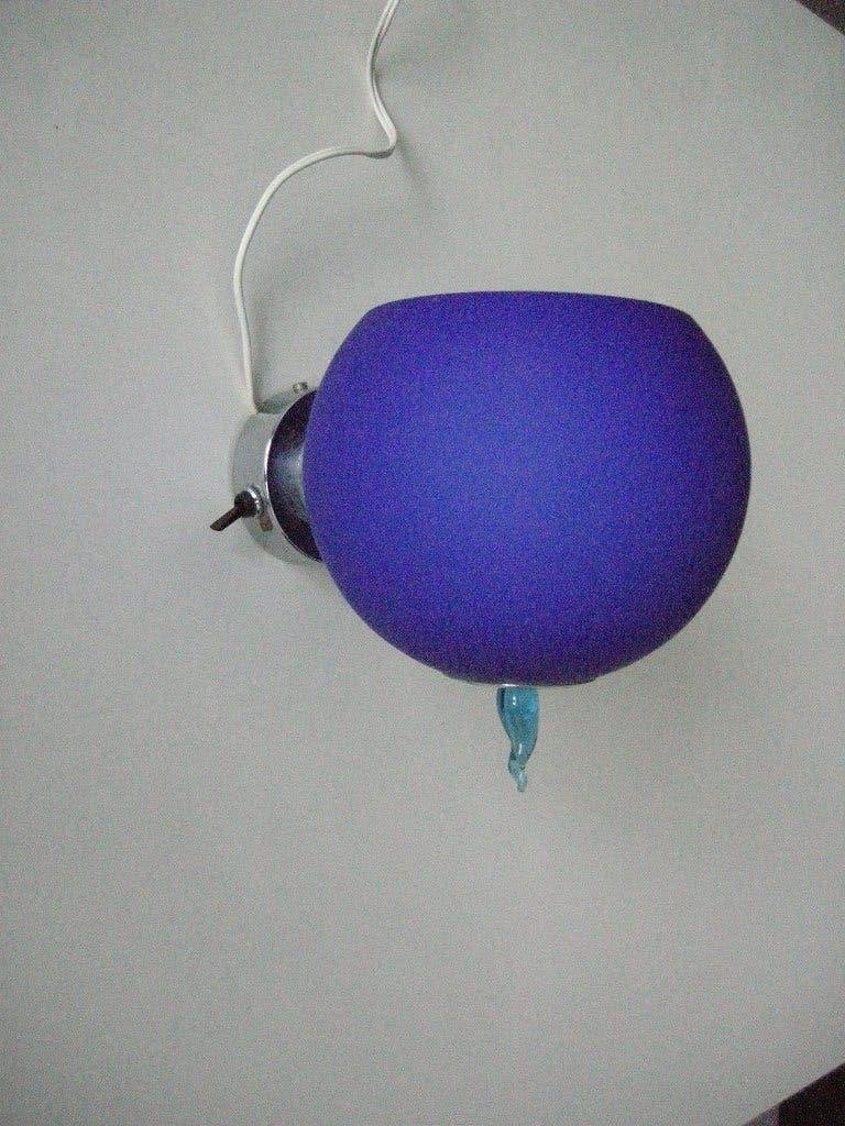 Wandlamp blauw glas retro - zeer nette staat, Ophalen, Zo goed als nieuw, Glas