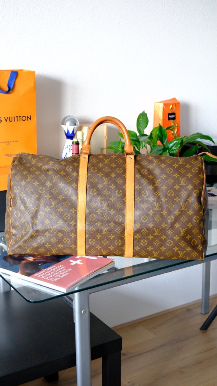 Louis Vuitton Keepall 60 Monogram Reistas, Gebruikt, 20 tot 30 cm, Bruin, Ophalen of Verzenden