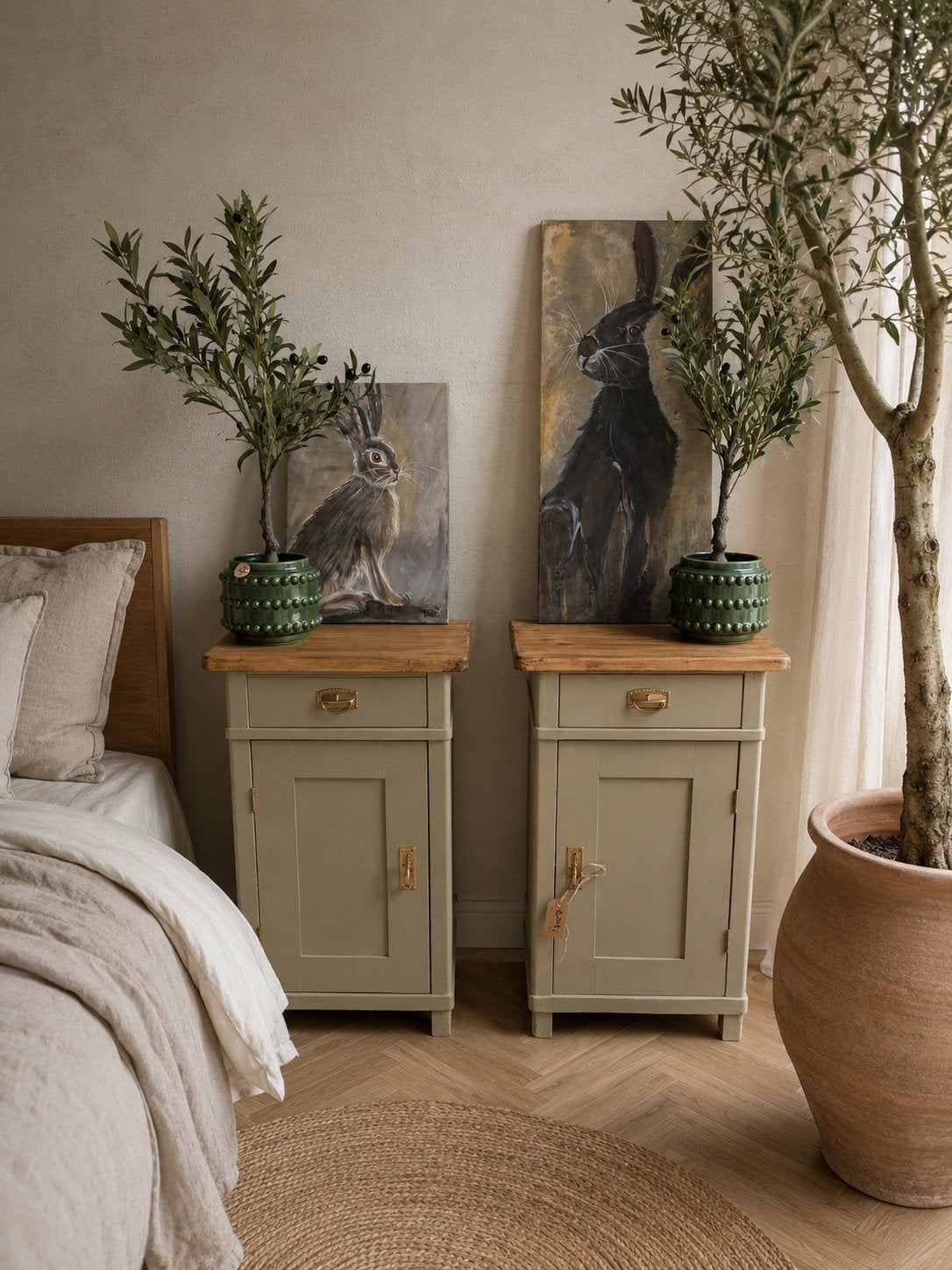 2 nachtkastjes vintage slaapkamer halkastje bijzettafels, Ophalen, Minder dan 50 cm, 1 of 2 laden, Zo goed als nieuw