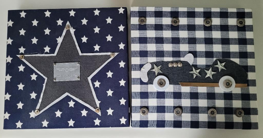 2 blauwe Schilderijen 30x30 cm, Kinderen en Baby's, Kinderkamer | Inrichting en Decoratie, Ophalen of Verzenden, Zo goed als nieuw