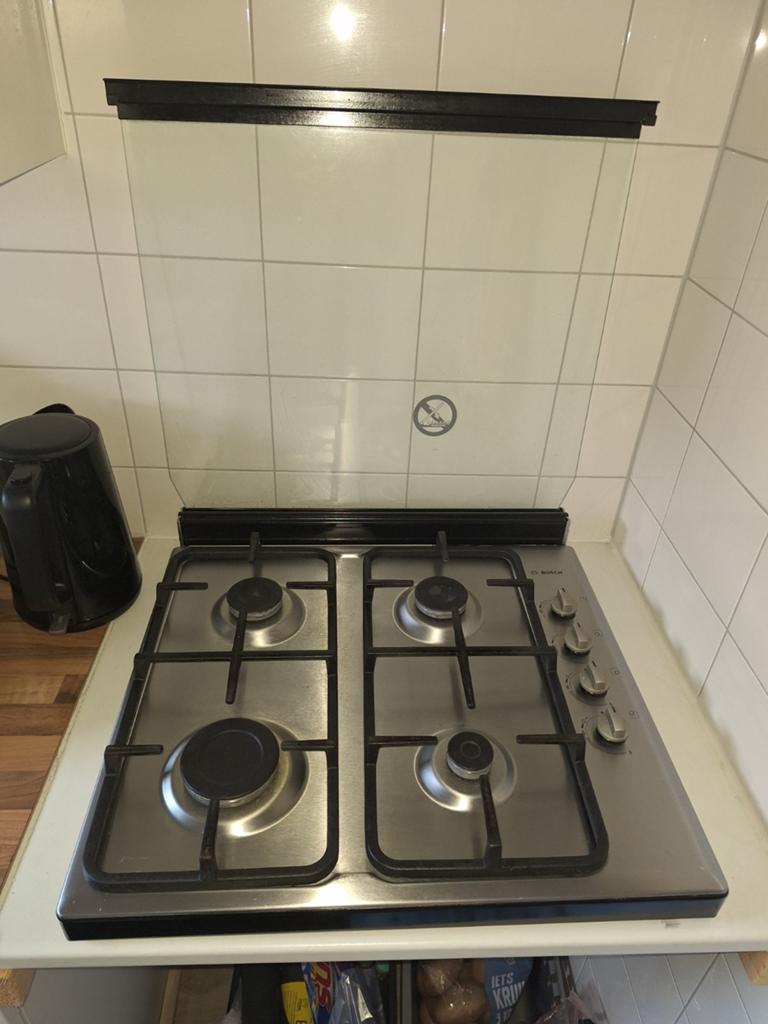 Vrijstaande gas kookplaat 4-pits RVS met pandrager, Witgoed en Apparatuur, Kookplaten, Gebruikt, Gas, Vrijstaand, 4 kookzones