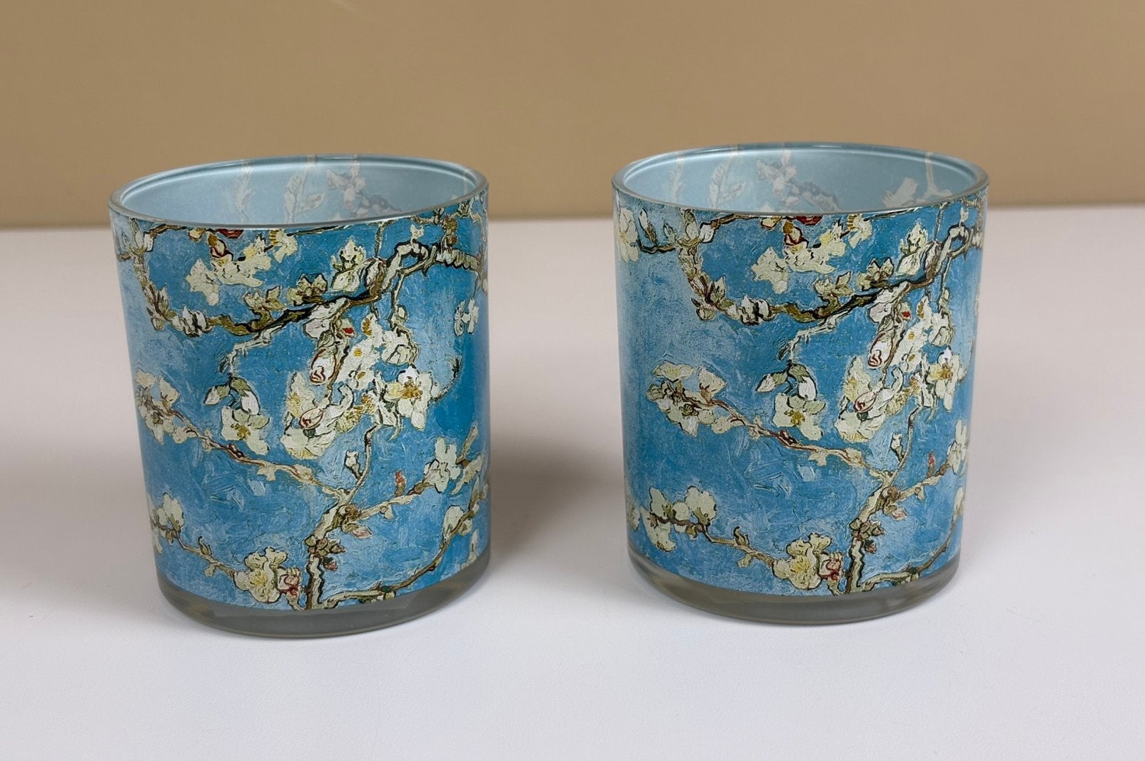 Van Gogh Museum waxinelichtjes houder Amandelbloesem glas, 9 cm, Meerkleurig, Overige merken, Waxinelichthouder